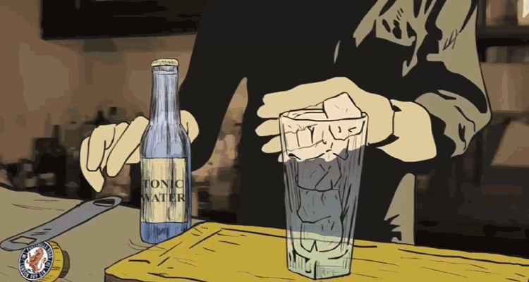 animation of opening a bottle of tonic with a bar blade gif